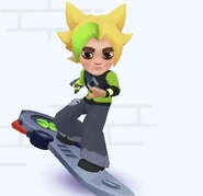 Lucky in his Haeng-un outfit surfing on Four-leaf Flux