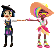 Berta in her Summer Eleganza Outfit fist bumping Coco in her Art Outfit