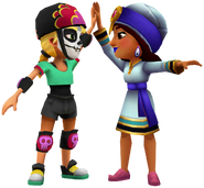 Olivia and Salma high fiving