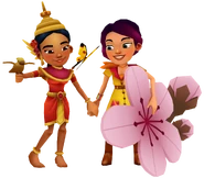 Noon in her Siam Outfit and Jolien in her Spring Outfit with Sakura in the Eco bundle pose