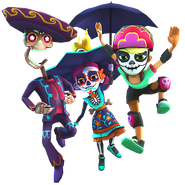 Olivia in her Derby Macabre Outfit with Manny in his Mariachi Outfit and Scarlett in her Catrina Outfit