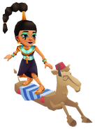 Jasmine in her Ankh Outfit surfing on Camel