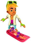Nick in his Neon Outfit surfing on Sunset