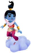Amira in her Genie Outfit surfing on Snow Cloud