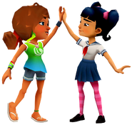 Kim and Harumi high fiving