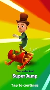 Jamie in his Top Hat outfit unlocking the Super Jump upgrade