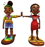 Ainaandzurisurfingonboardshighfiving.png (684 KB) Aina surfing on Chameleon high fiving Zuri surfing on Woody