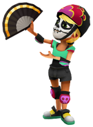 Olivia in her Derby Macabre Outfit with Rosa's pose