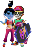 Amira and Olivia holding Torito with Punk's Not Dead Bundle pose