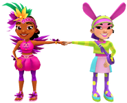 Carmen in her Shake Outfit fist bumping Bonnie in her Harajuku Outfit