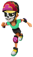 Olivia in her Derby Macabre Outfit running in high score