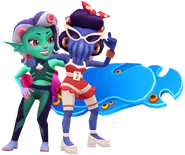 Koral in her Tenta-Queen outfit and Cathy in her Seaside outfit with Coral with Summer Sale Bundle pose