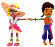 Berta in her Summer Eleganza Outfit fist bumping Jay in his Color Master Outfit