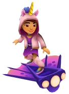 Jia in her Unicorn Outfit surfing on Viperfish