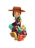 Liu in her Birdwatcher outfit surfing on Naga