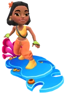 Alia surfing on Coral