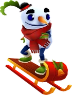 Buddy riding the Jingles board