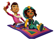 Kareem in his Silk Outfit riding Magic Carpet with Salma