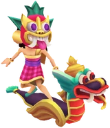 Mei in her Islander Outfit surfing on Naga