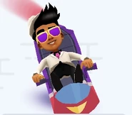 Rex in his Win Outfit surfing on Override