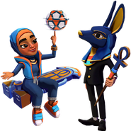 Hasina on Atomic Tile with Festive Frank in his Anubis Outfit