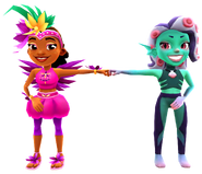 Carmen in her Shake Outfit fist bumping Koral in her Tenta-Queen Outfit