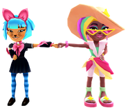 Berta in her Summer Eleganza Outfit fist bumping Harumi in her Meow Outfit