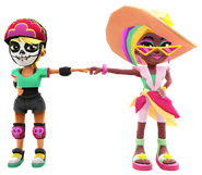 Berta in her Summer Eleganza Outfit fist bumping Olivia in her Derby Macabre Outfit