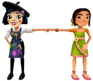 Coco in her Art Outfit fist bumping Mei in her Bumi Outfit