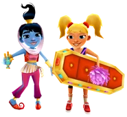 Amira in her Genie Outfit and Tasha in her Cheer Outfit with Jewelled with Eco Bundle pose
