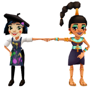 Jasmine in her Ankh Outfit fist bumping Coco in her Art Outfit