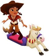 Sofia in her Gaucho Outfit surfing on Stallion