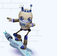 Tagbot in its Space Outfit surfing on Discovery