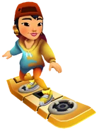 Maeko surfing on Bass Blaster