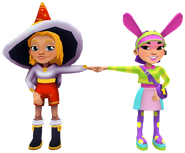 Freya in her Winter Magic Outfit fist bumping Bonnie in her Harajuku Outfit