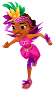 Carmen in her Shake Outfit running in high score