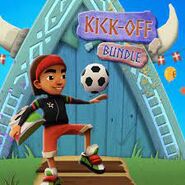 Roberto holding Kick-Off and playing with a football in the kick off bundle