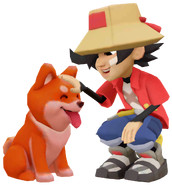 Saru petting a shiba inu
