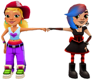 Lucy in her Goth Outfit fist bumping Tricky in her Heart Outfit