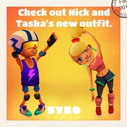 Promoting Tasha's Gym Outfit and Nick's new outfit during the World Tour