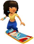 Mina surfing on Kitty