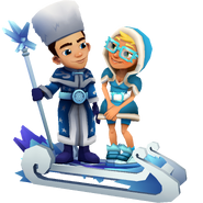 Nicolai in his Frost Outfit with Elf Tricky in her Ice Outfit on Sleigh