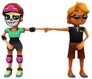 Olivia in her Derby Macabre Outfit fist bumping Brody in his Posh Outfit