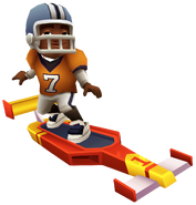 E.Z. in his Touchdown Outfit surfing on Speeder