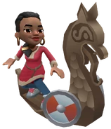 Lana in her Nordic Outfit surfing on Viking