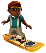 E.Z. in his Jive Outfit surfing on Bass Blaster