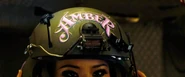 Amber's pilot helmet was decorated by Alex Pardee.