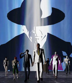 Front, from left to right: KAEDE Smith, Con Smith, Dan Smith, Garcian Smith, Coyote Smith, MASK de Smith, and Kevin Smith. Back: Harman Smith.