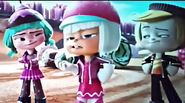 Taffyta,with Candlehead and Rancis Fluggerbutter laughing at Vanellope