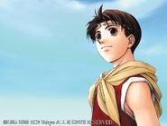 Riou smiles in the opening sequence in Suikoden II